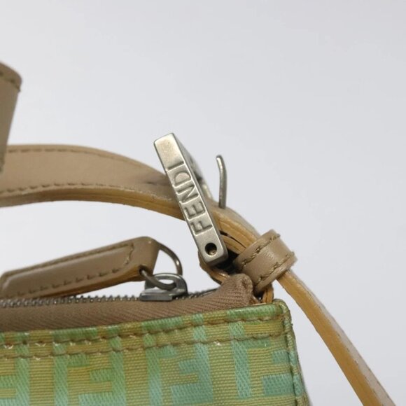 FENDI Zucchino Canvas Hand Bag Peppermint Silver Auth bs24337 - Picture 4 of 16